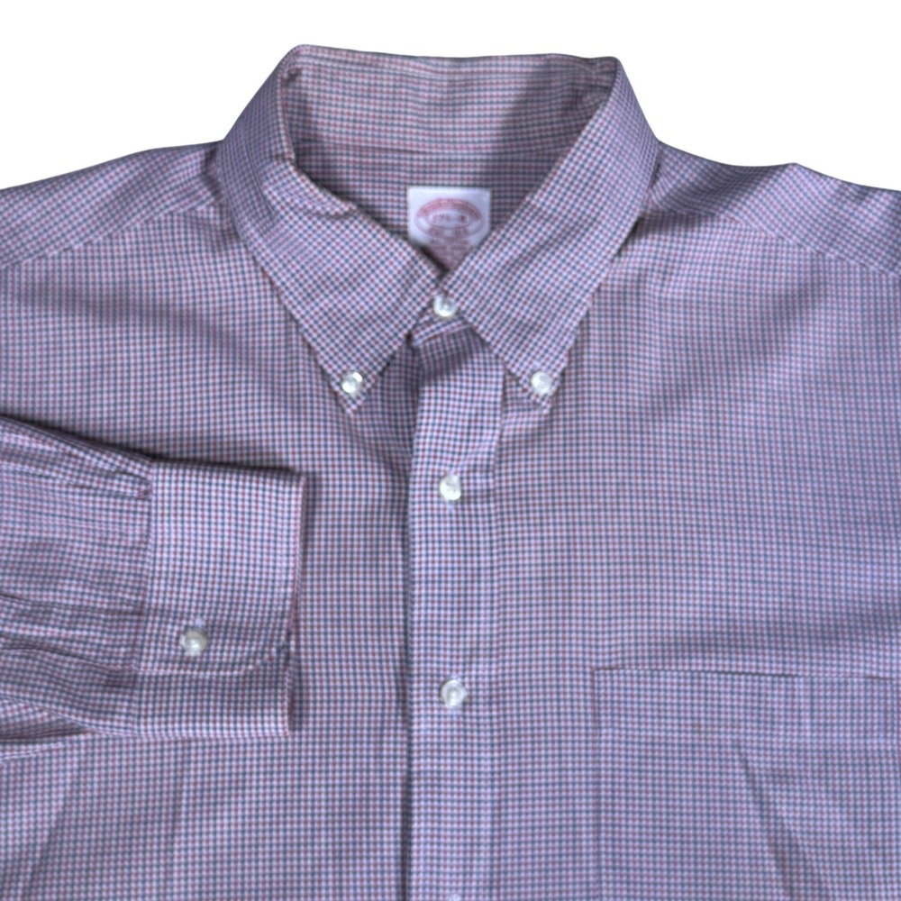 Brooks Brothers Micro Check Button Down Shirt OCBD Red Blue Cotton Mens 17.5-4